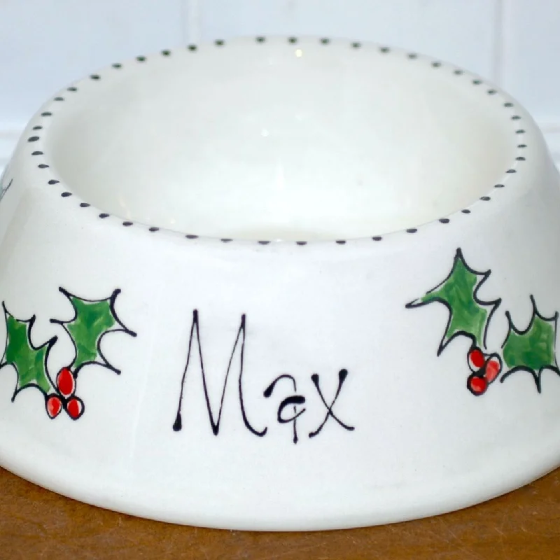 - Air box TSA certified check-inPersonalised Ceramic Slanted Christmas Holly Dog Bowls