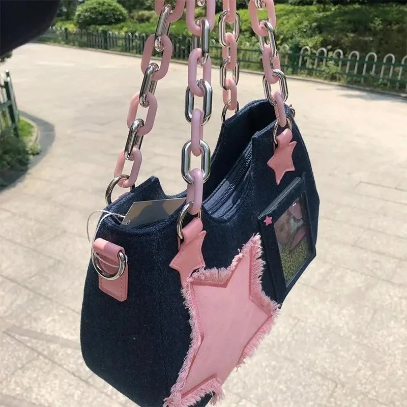- ​​Christmas pet Christmas clothingY2k Star Transparent Denim Bag