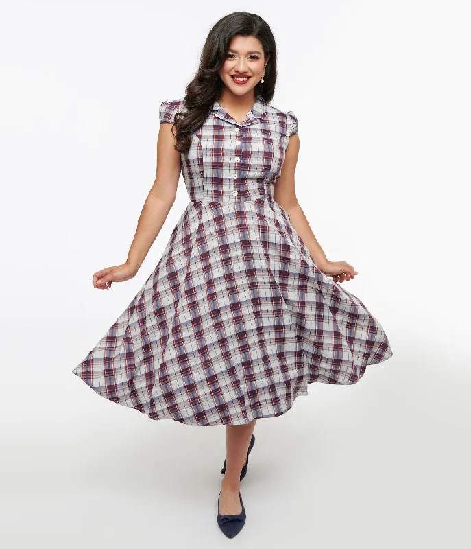 1950s Brown & Blue Plaid Swing Dress