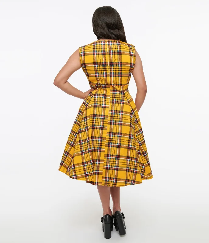 1950s Yellow Plaid Swing Dress