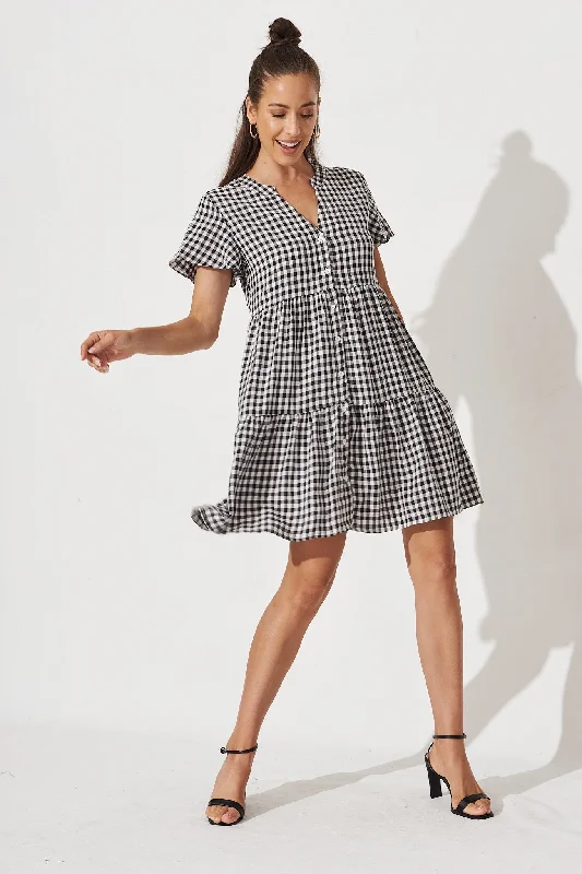 Adeline Shirt Dress In Black And White Gingham