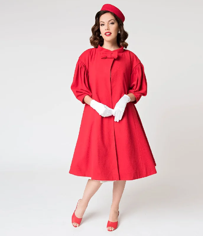 Barbieª x Unique Vintage 1960s Style Red Flare Swing Coat