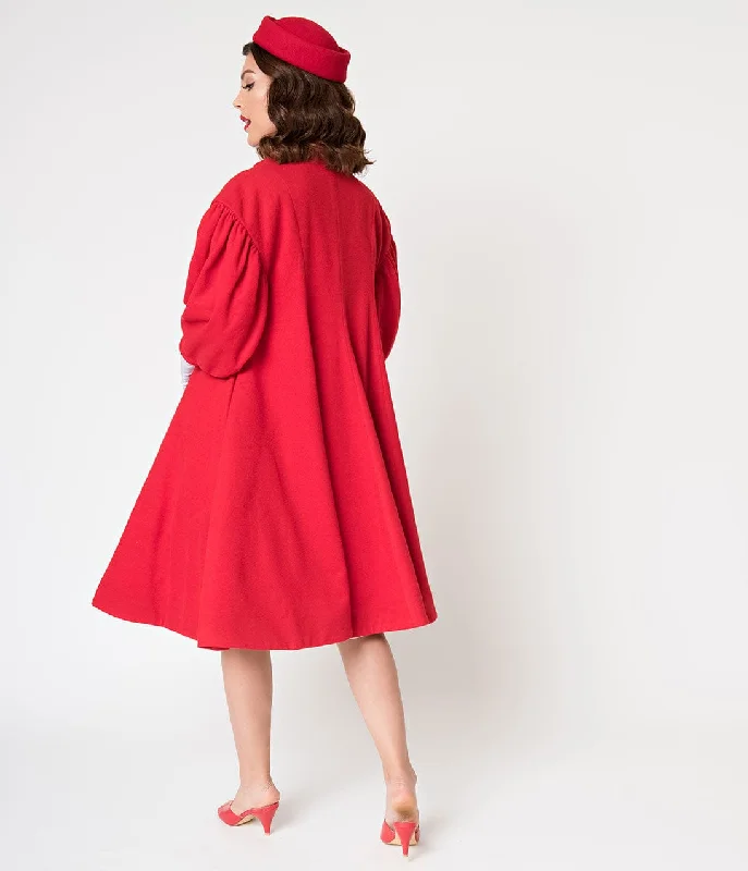 Barbieª x Unique Vintage 1960s Style Red Flare Swing Coat