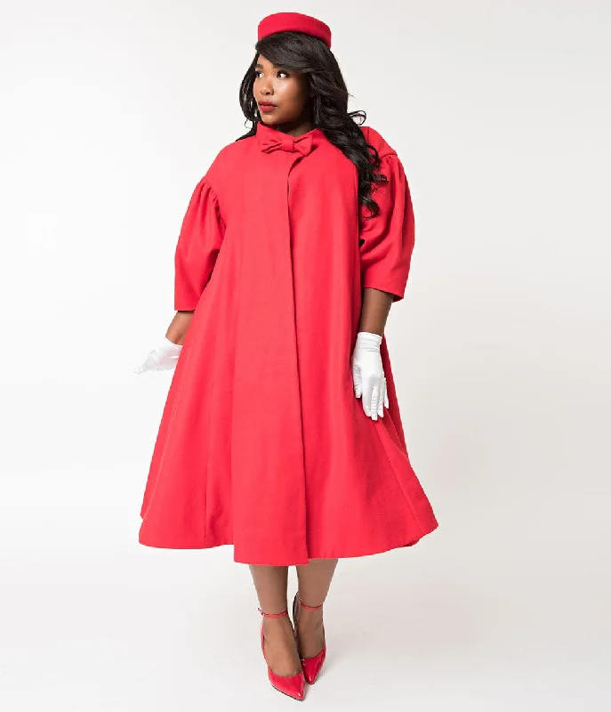 Barbieª x Unique Vintage 1960s Style Red Flare Swing Coat