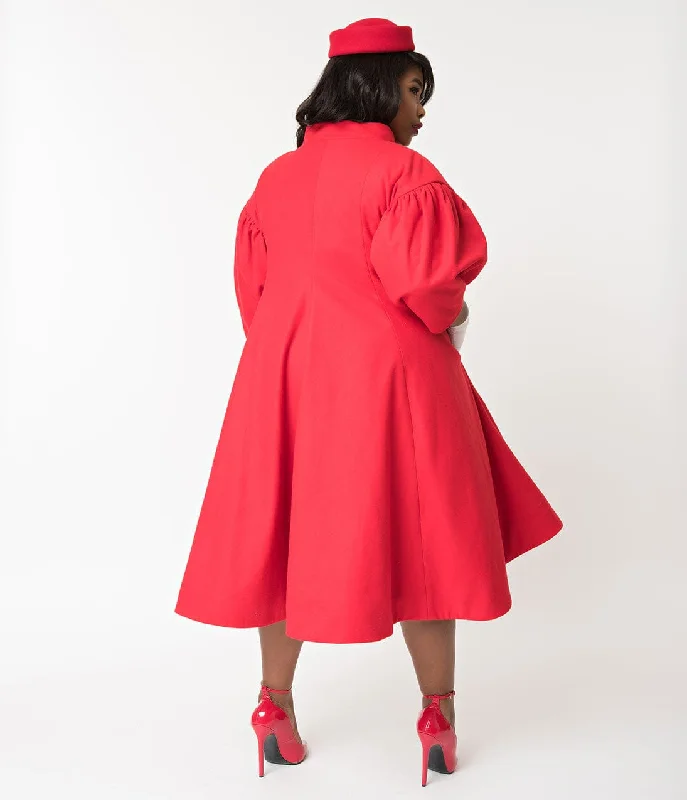 Barbieª x Unique Vintage 1960s Style Red Flare Swing Coat