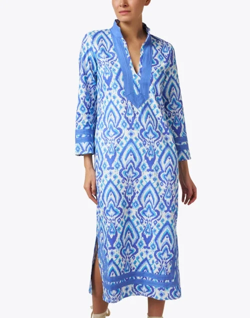 Blue Ikat Print Cotton Tunic Dress