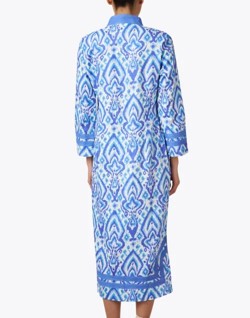 Blue Ikat Print Cotton Tunic Dress