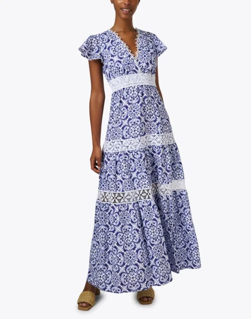 Blue Print Linen Maxi Dress