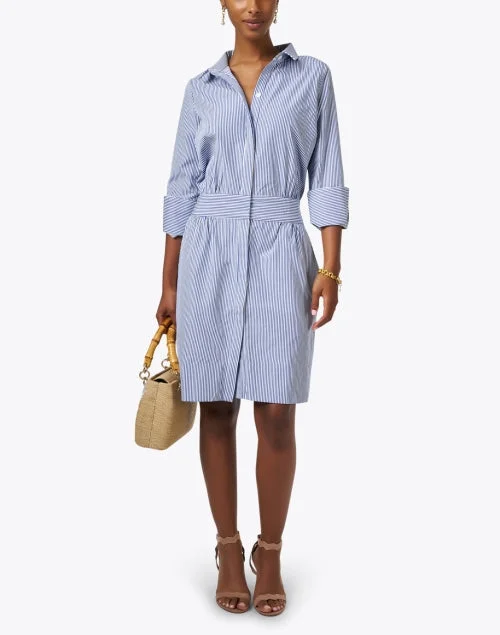 Breezy Blouson Navy and White Striped Shirt Dress