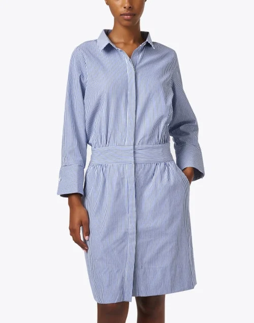 Breezy Blouson Navy and White Striped Shirt Dress