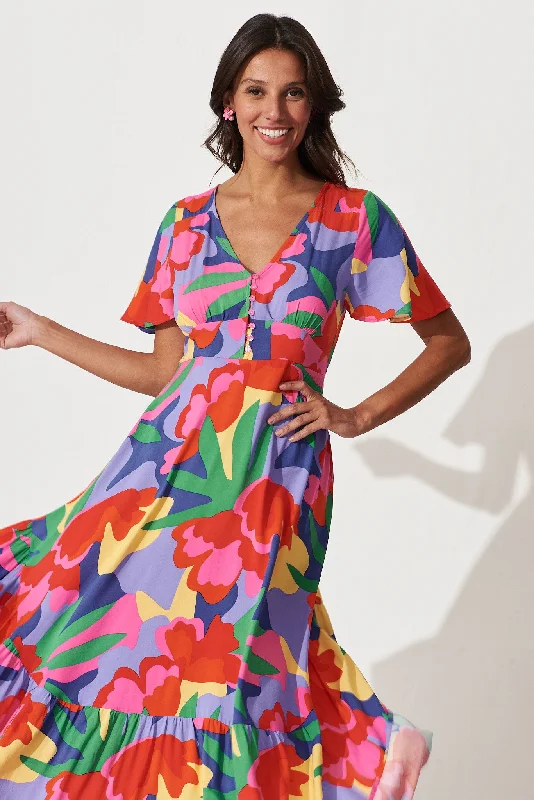 Brightside Maxi Dress In Bright Multi Print