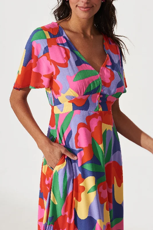 Brightside Maxi Dress In Bright Multi Print