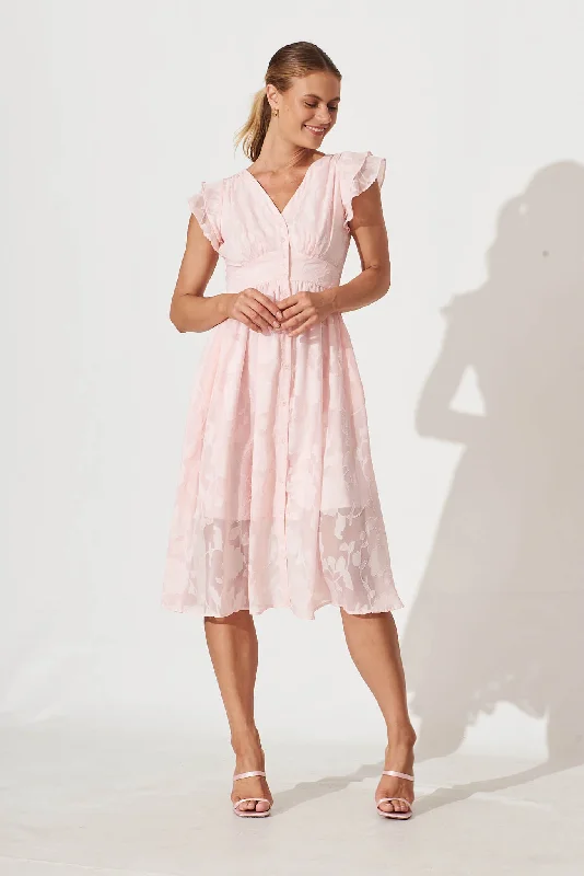 Constance Midi Dress In Pink Chiffon