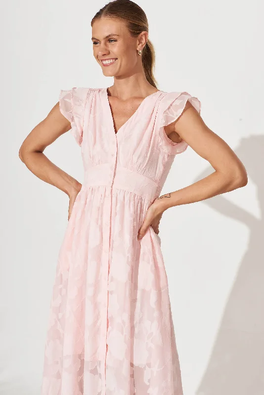 Constance Midi Dress In Pink Chiffon