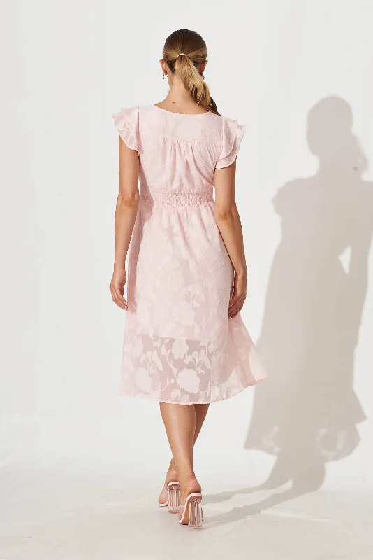 Constance Midi Dress In Pink Chiffon