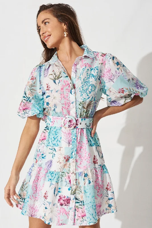 Courtney Shirt Dress In Blue Patch Floral