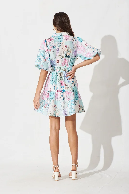 Courtney Shirt Dress In Blue Patch Floral