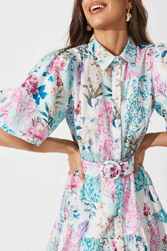 Courtney Shirt Dress In Blue Patch Floral