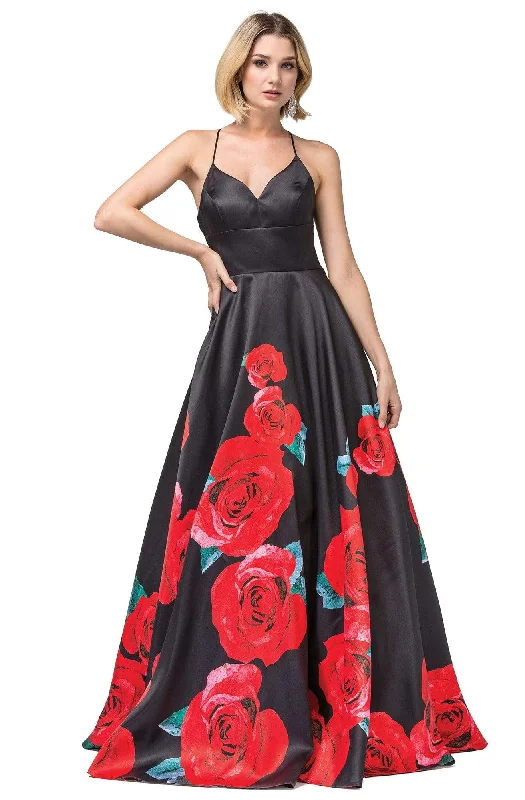 Dancing Queen - 2843 Floral V-Neck Pleated Ballgown