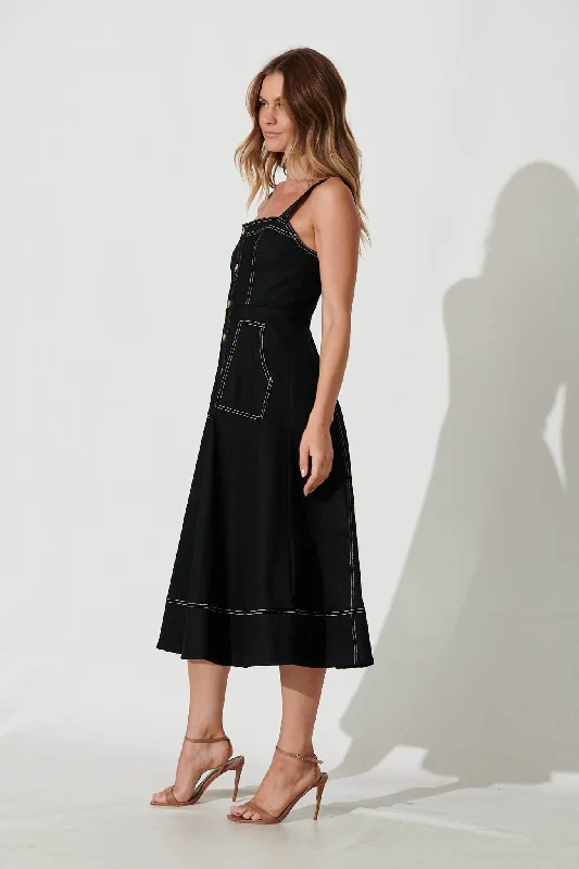 Daylight Midi Sundress In Black Cotton Blend