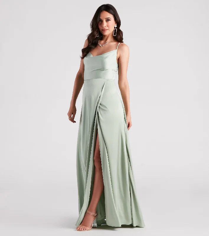 Emelia Satin A-Line High Slit Formal Dress