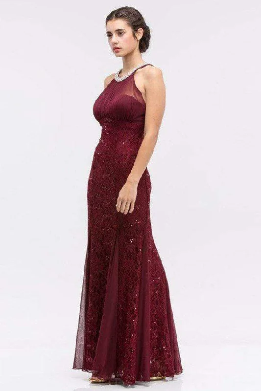 Eureka Fashion - 5030 Halter Neck Lace Trumpet Dress