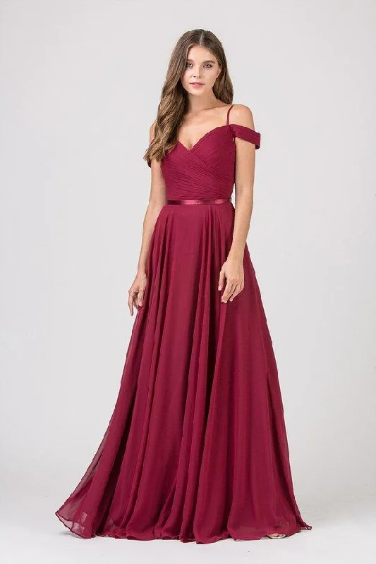 Eureka Fashion - 7611 Long Ruche-Textured Bodice A-Line Gown