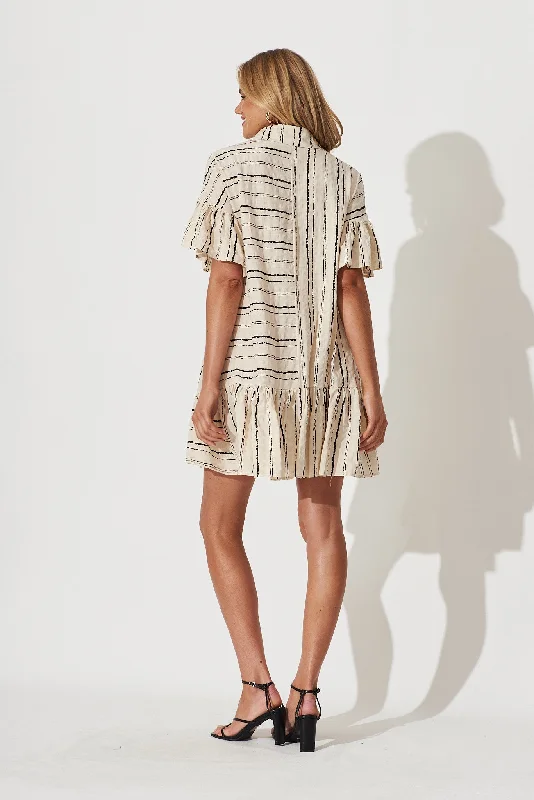 Freya Shirt Dress In Beige With Black Stripe Cotton