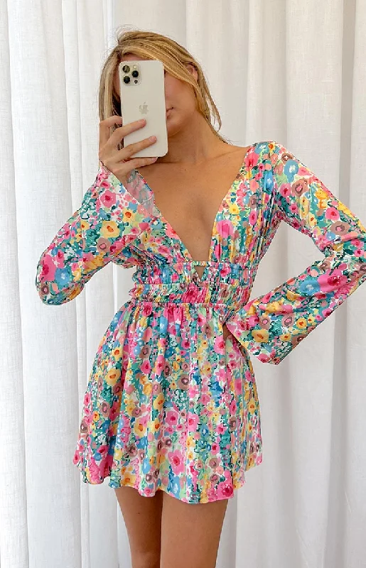 Genovia Floral Long Sleeve Mini Dress