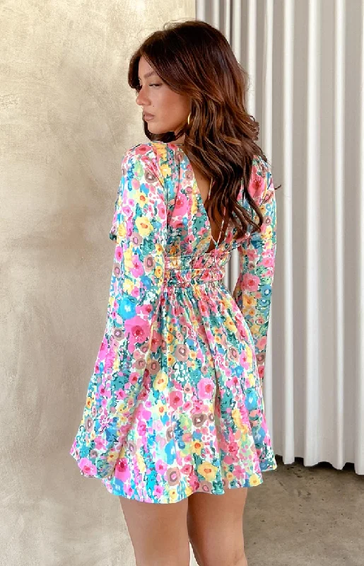 Genovia Floral Long Sleeve Mini Dress