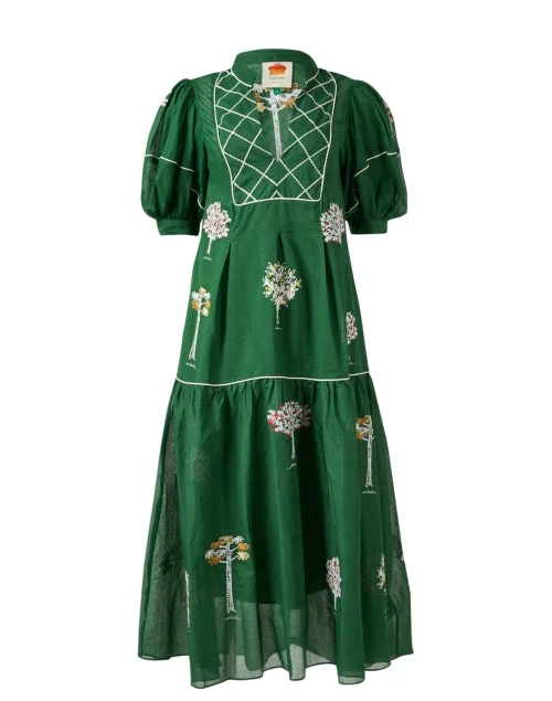 Green Embroidered Cotton Dress