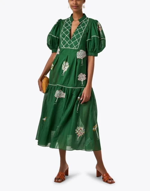 Green Embroidered Cotton Dress