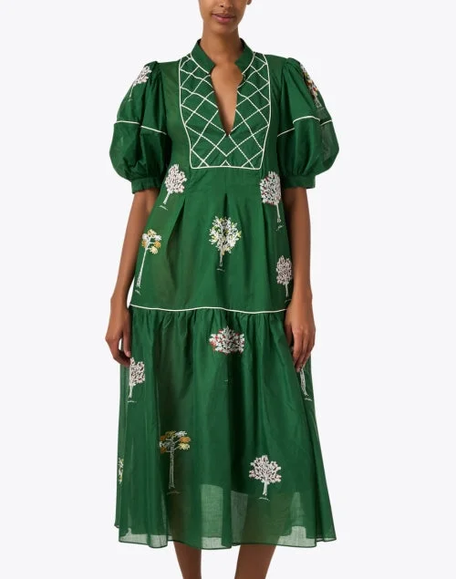 Green Embroidered Cotton Dress