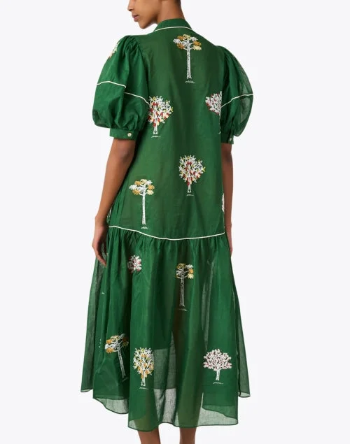 Green Embroidered Cotton Dress