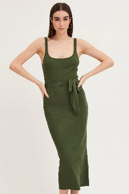 Green Knit Dress Evening Bodycon