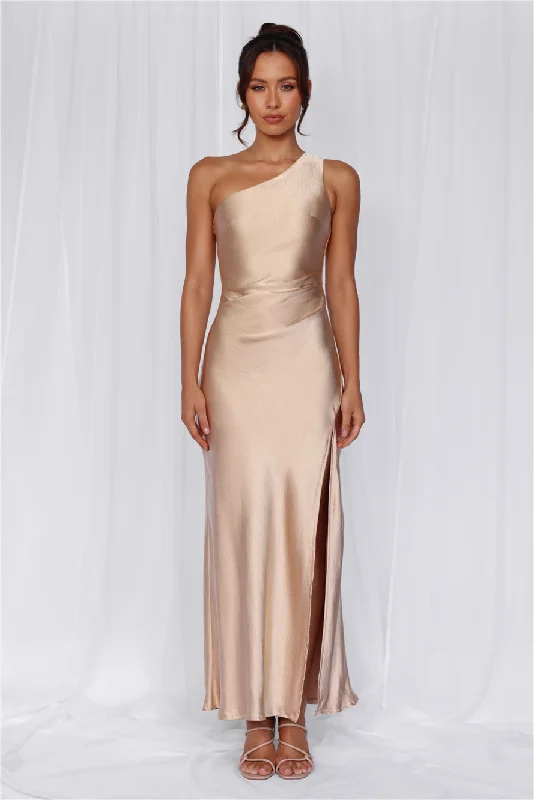 HELLO MOLLY The Aurora One Shoulder Satin Maxi Dress Champagne