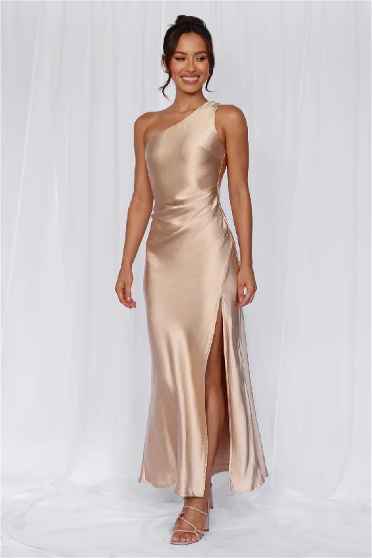 HELLO MOLLY The Aurora One Shoulder Satin Maxi Dress Champagne