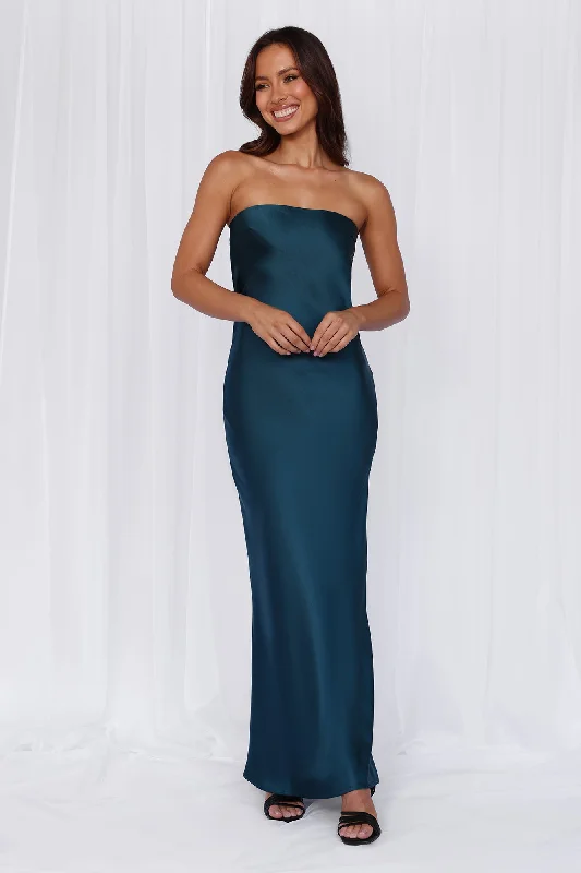 HELLO MOLLY The Felicity Strapless Satin Maxi Dress Teal