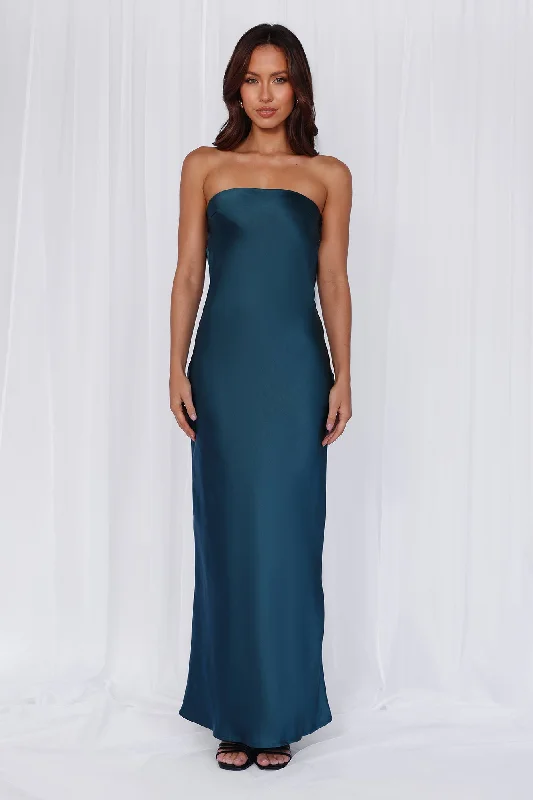 HELLO MOLLY The Felicity Strapless Satin Maxi Dress Teal