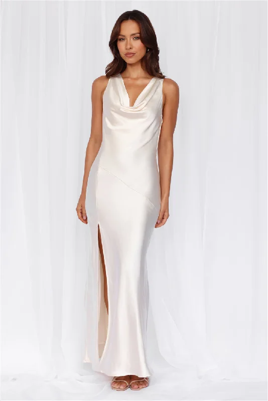 HELLO MOLLY The Loretta Cowl Satin Maxi Dress Pearl