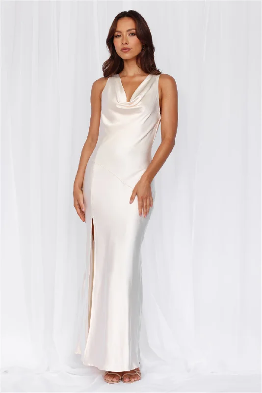 HELLO MOLLY The Loretta Cowl Satin Maxi Dress Pearl