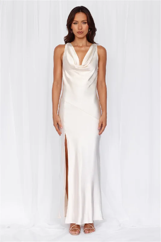 HELLO MOLLY The Loretta Cowl Satin Maxi Dress Pearl