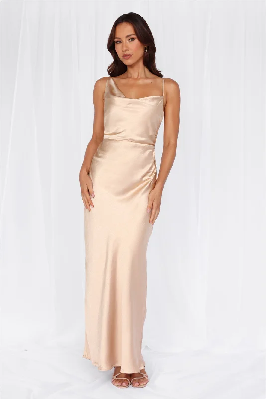 HELLO MOLLY The Madeline Cowl Satin Maxi Dress Champagne