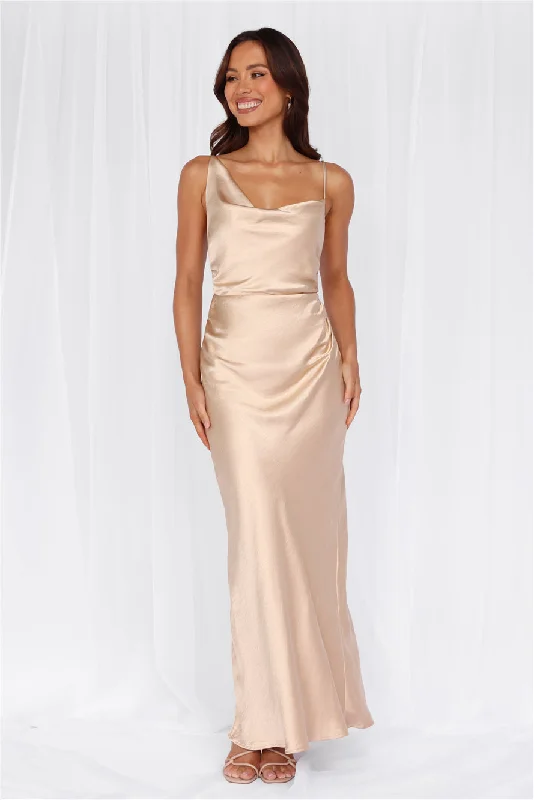 HELLO MOLLY The Madeline Cowl Satin Maxi Dress Champagne