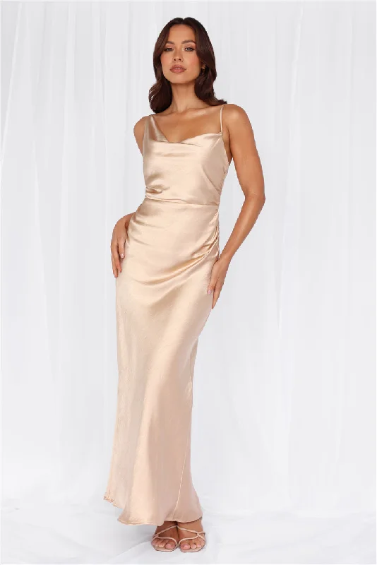 HELLO MOLLY The Madeline Cowl Satin Maxi Dress Champagne