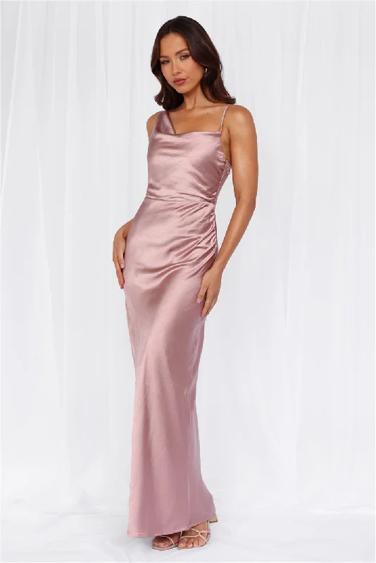 HELLO MOLLY The Madeline Cowl Satin Maxi Dress Dusty Pink