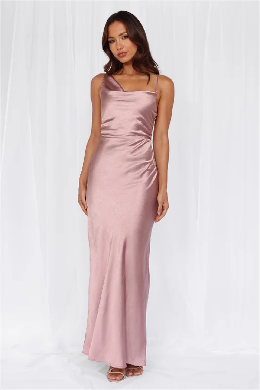 HELLO MOLLY The Madeline Cowl Satin Maxi Dress Dusty Pink