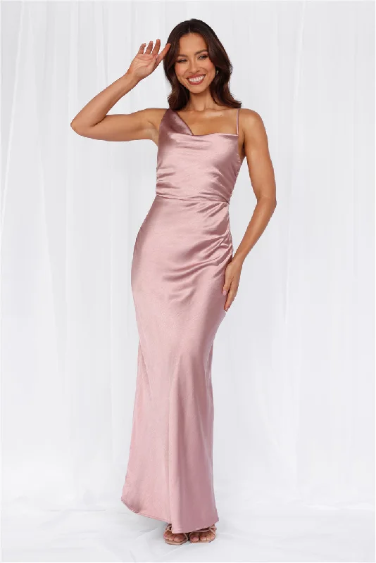 HELLO MOLLY The Madeline Cowl Satin Maxi Dress Dusty Pink