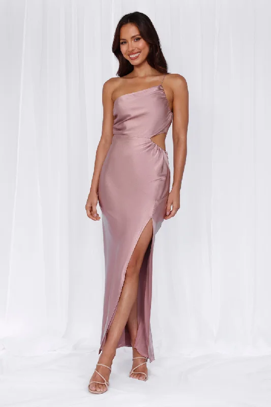 HELLO MOLLY The Opal One Shoulder Satin Maxi Dress Dusty Pink