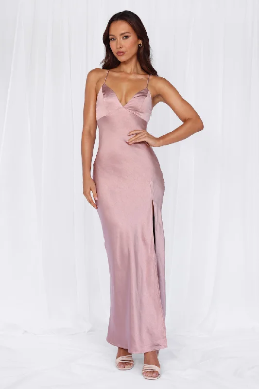 HELLO MOLLY The Sophia Satin Maxi Dress Dusty Pink